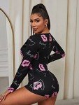 Lip Print Black Long Sleeve Cartoon Pajamas Romper
