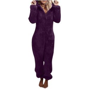Cozy Purple Sherpa Jumpsuit for Women