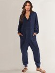 ANRABESS Women's Casual Long Sleeve Jumpsuit - Deep Blue