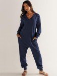 ANRABESS Women's Casual Long Sleeve Jumpsuit - Deep Blue