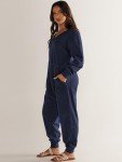 ANRABESS Women's Casual Long Sleeve Jumpsuit - Deep Blue