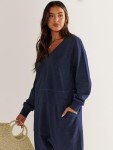 ANRABESS Women's Casual Long Sleeve Jumpsuit - Deep Blue