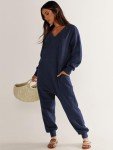 ANRABESS Women's Casual Long Sleeve Jumpsuit - Deep Blue