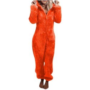 Cozy Orange Halloween Hooded Onesie for Women