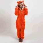 Cozy Orange Halloween Hooded Onesie for Women
