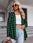 Zeagoo Womens Tartan Plaid Flannel Shirts Roll up Sleeve Casual Boyfriend Button Down Gingham Checkered ShirtGreenMedium