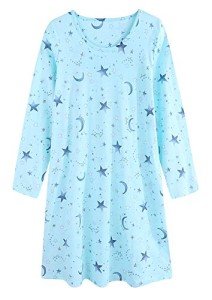 Aqua Star Cartoon Print Long Sleeve Nightgown
