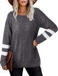 Famulily Crewneck Sweatshirt Women Colorblock Oversized Long Sleeve Pullover T-Shirts Jumper(Dark Gray,L)
