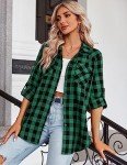 Zeagoo Womens Tartan Plaid Flannel Shirts Roll up Sleeve Casual Boyfriend Button Down Gingham Checkered ShirtGreenMedium
