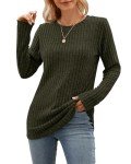 WNEEDU Long Sleeve Loose Pullover Sweater for Women Casual Shirt Crew Neck Lightweight Tunic Tops Green Large