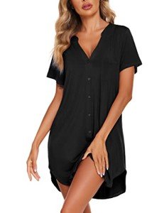 Ekouaer Women's V-Neck Short Sleeve Nightshirt