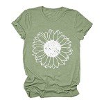 MYCDXE Women's Summer Tops Sunflower T Shirts for Women Cute Graphic Loose Tees Crew Neck Short Sleeve Casual Tops（Light Green）
