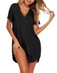 Ekouaer Women's V-Neck Short Sleeve Nightshirt