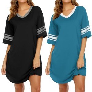 Ekouaer Women’s V-Neck Short Sleeve Nightgowns - 2 Pack
