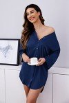 Navy Blue Satin Nightshirt for Women