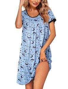 Ekouaer Women's Short Sleep Dress with Moon Stars