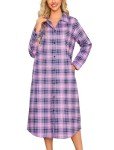 Plaid Long Sleeve Flannel Nightgown for Women