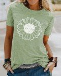 MYCDXE Women's Summer Tops Sunflower T Shirts for Women Cute Graphic Loose Tees Crew Neck Short Sleeve Casual Tops（Light Green）