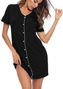 SWOMOG Women's V-Neck Button Down Nightgown