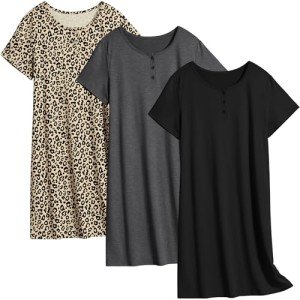 Ekouaer Women's 3 Pack Short Sleeve Nightgowns
