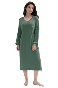 Cozy Olive Bamboo Viscose Nightshirt for Women