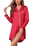 Silk Button Down Nightgown for Women - Red