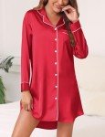 Silk Button Down Nightgown for Women - Red