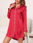 Silk Button Down Nightgown for Women - Red