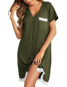 Ekouaer Short Sleeve Comfy Striped Nightgown