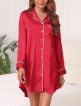 Silk Button Down Nightgown for Women - Red