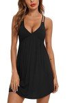 Soft Black V-Neck Sleeveless Pajama Dress for Women