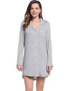 Amorbella Women's Plus Size Button-Up Sleep Shirt