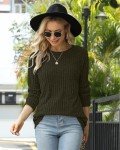 WNEEDU Long Sleeve Loose Pullover Sweater for Women Casual Shirt Crew Neck Lightweight Tunic Tops Green Large
