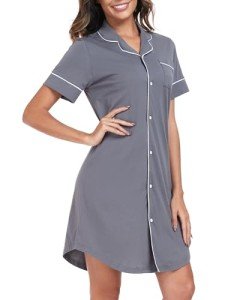 Womens Short Sleeve Cotton Nightgown Pajama Dress