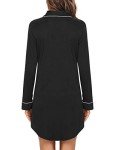 Black Long Sleeve Button Down Nightgown for Women