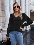 Sexy Tops for Women Long Sleeve,Misyula Classy Lace V Neck Dress Shirts Elastic Hollow Out Trendy Blouses Ladies Going Out Party Club Dating Leisure Work Shirts Fall Outfits 2023 Black L
