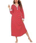 Ekouaer V Neck Loose Nightgown with Pockets