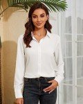 SPRING SEAON Women's Button Down Shirts Causal Collared Blouses Work Office Long Sleeve Chiffon Blouse for Ladies White