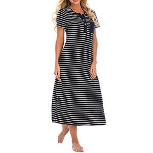 Cozy Short Sleeve Striped Nightgown for Women