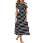 Cozy Short Sleeve Striped Nightgown for Women