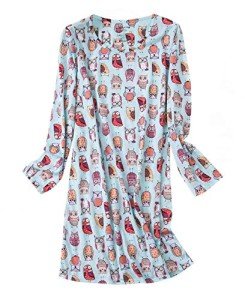 FEOYA Women's Comfy Long Sleeve Nightshirt in Blue