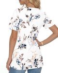 WNEEDU Womens Tops Summer T-Shirt Short Sleeve Crewneck Loose Fit Casual Basic Tee Tops 2025 New Floral White L