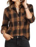 Zeagoo Button Down Plaid Shirt for Women Lightweight Flannel Shirt Collared Checkered Button Down Blouses Yellow Black M