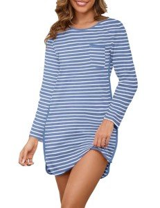 Soft Striped Cotton Nightgown for Women - Royal Blue
