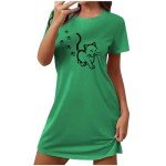 Cute Cat Print Short Sleeve Women's Nightgown