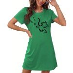 Cute Cat Print Short Sleeve Women's Nightgown