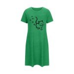Cute Cat Print Short Sleeve Women's Nightgown