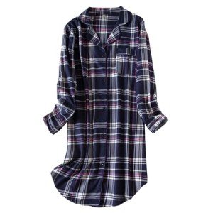 PNAEONG Women's Cotton Flannel Nightgown - Navy Pink