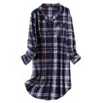 PNAEONG Women's Cotton Flannel Nightgown - Navy Pink
