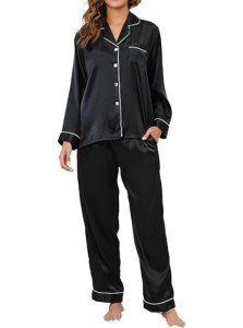 AUECK Women's Silk Pajama Set - Classic Black